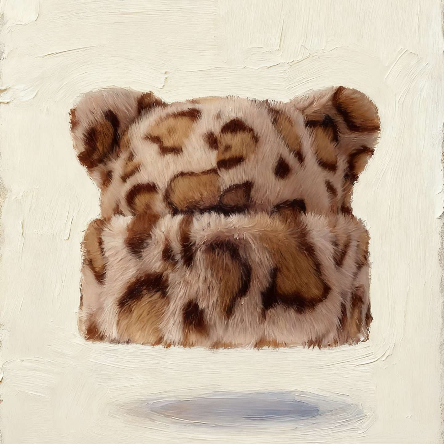 Dicke, warme Plüschmütze mit Leopardenmuster und Bärenohren