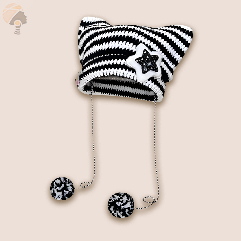 Damen Strickmütze mit Katzenohren – Warm für Herbst und Winter