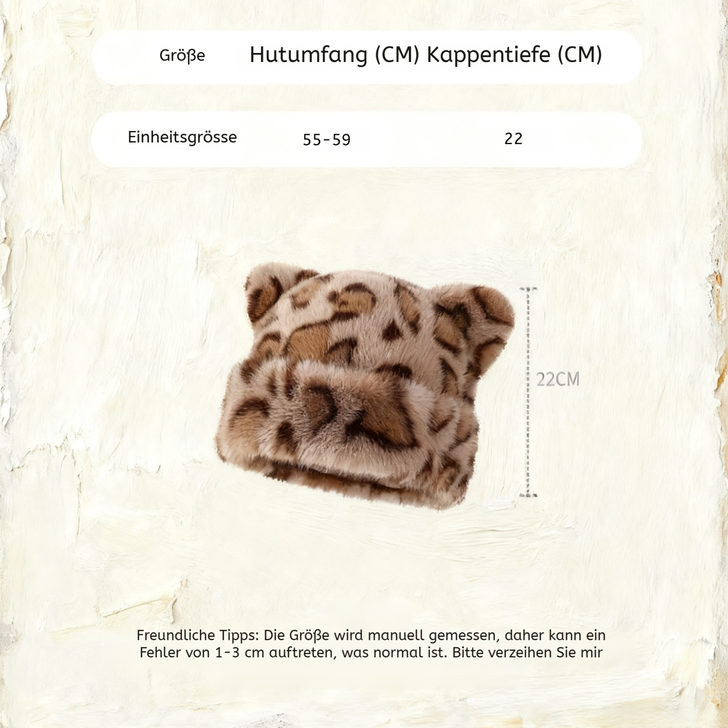 Dicke, warme Plüschmütze mit Leopardenmuster und Bärenohren