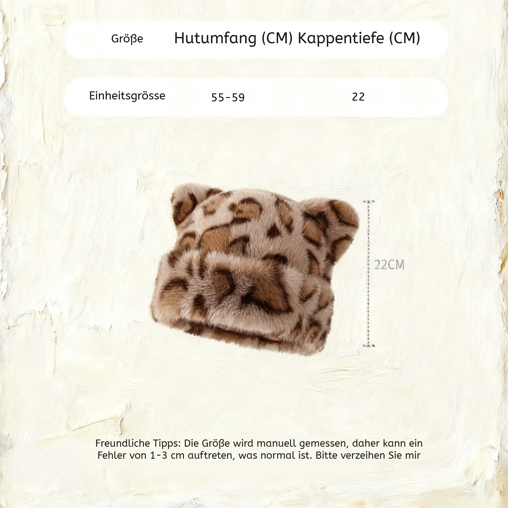 Dicke, warme Plüschmütze mit Leopardenmuster und Bärenohren