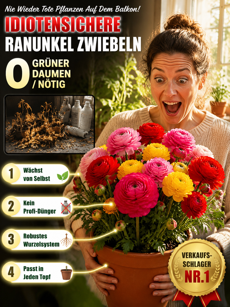 🌸Holländische Pracht-Ranunkel | Pflegeleichtes Blütenmeer ohne Dünger | Uni-Geprüfte Zucht | anfängerfreundlich | Wächst 100% ohne Vorkenntnisse✅ | krankheits- und schädlingsfrei🌿