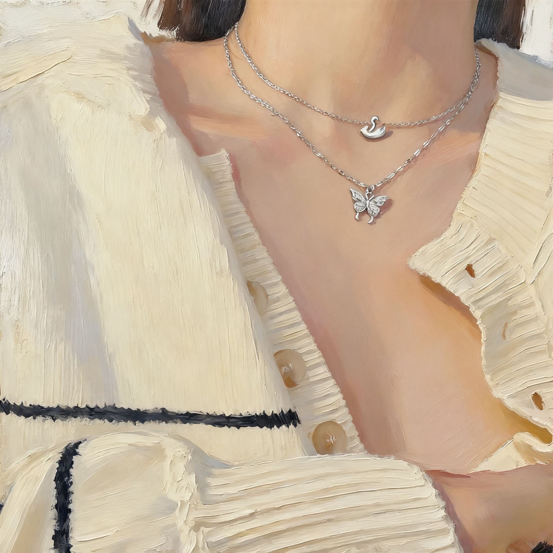 Elegante Schmetterlings-Strass-Halskette, doppellagige Kette für Damen