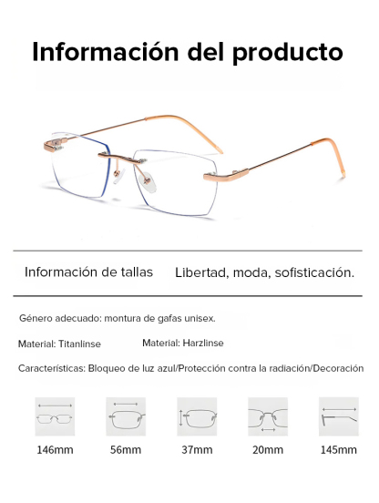 Gafas de lectura sin marco con zoom automático de 100 a 700 grados y propiedades fotocromáticas.