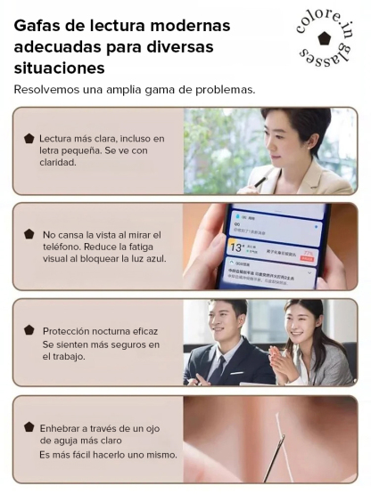 Gafas de lectura sin marco con zoom automático de 100 a 700 grados y propiedades fotocromáticas.