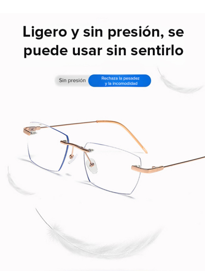 Gafas de lectura sin marco con zoom automático de 100 a 700 grados y propiedades fotocromáticas.