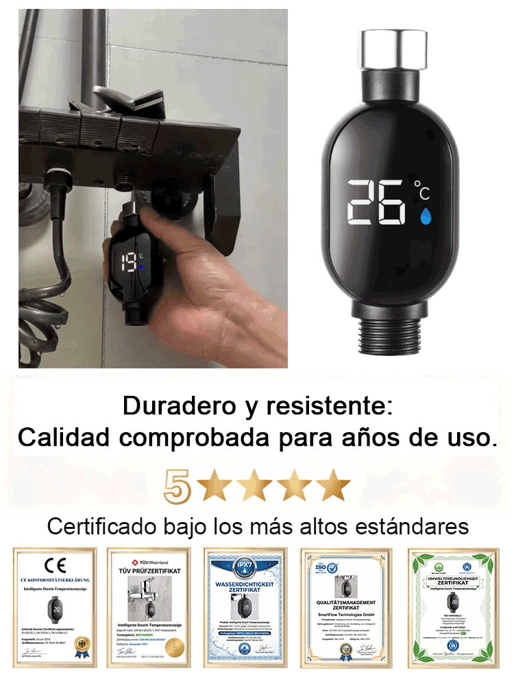 Monitor de temperatura para regadera, inteligente e impermeable