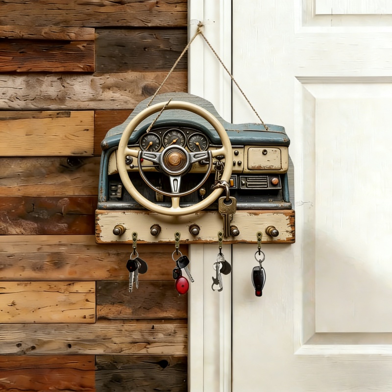 🐮 Rustic Highland Cow Wooden Family Key Holder Hanging Ornament with 4 Hooks