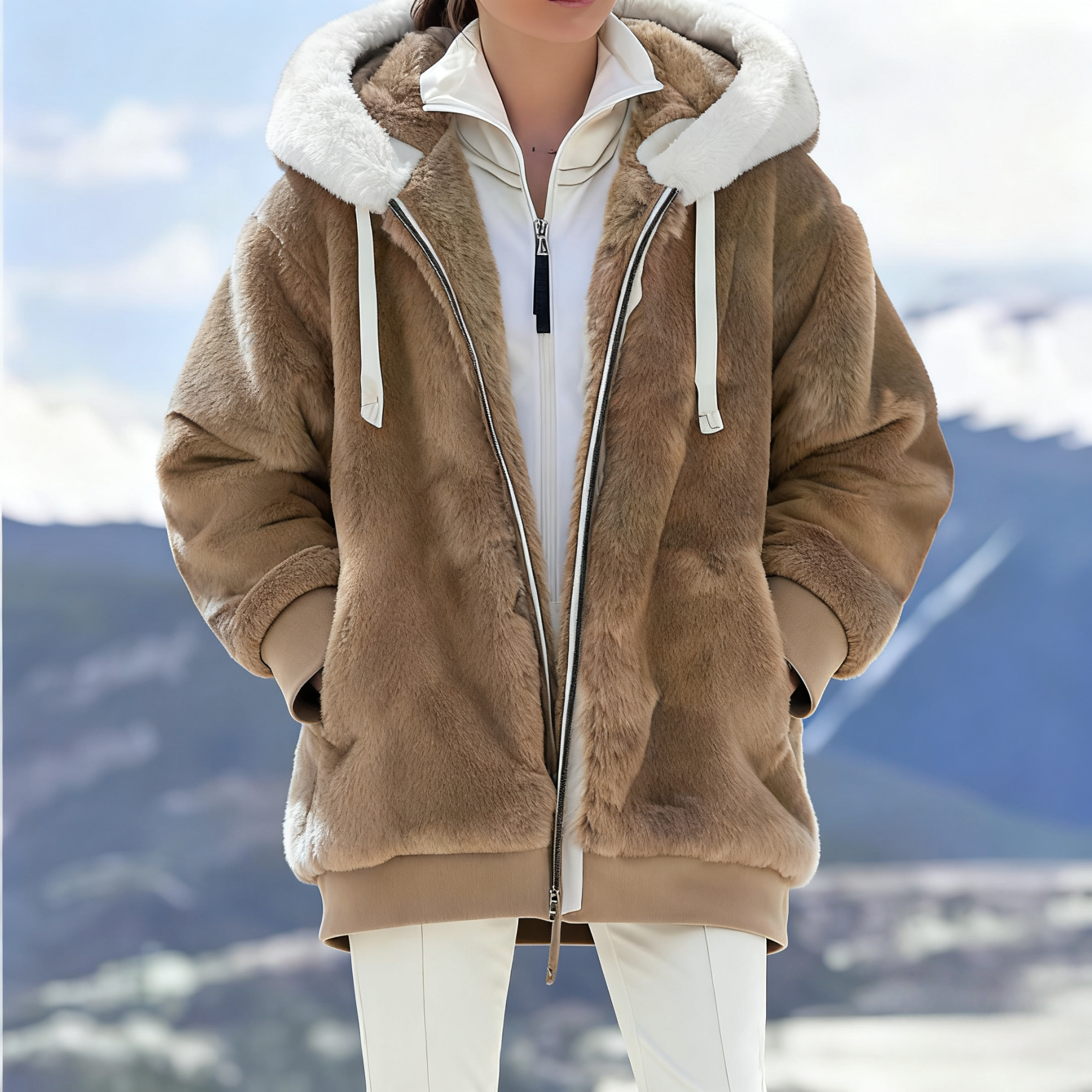 Women's Oversized Fleece-Lined Zipper Hooded Jacket—Soft and Warm Winter Wear