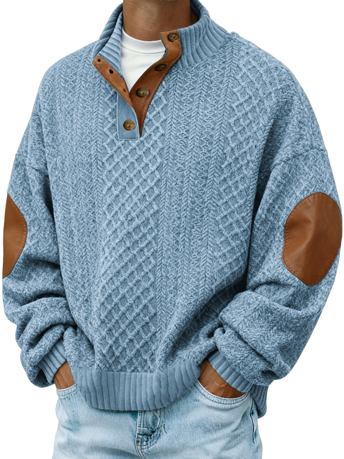 Men's Jacquard Knitted Outdoor Casual Stand Collar Long Sleeve Pullover