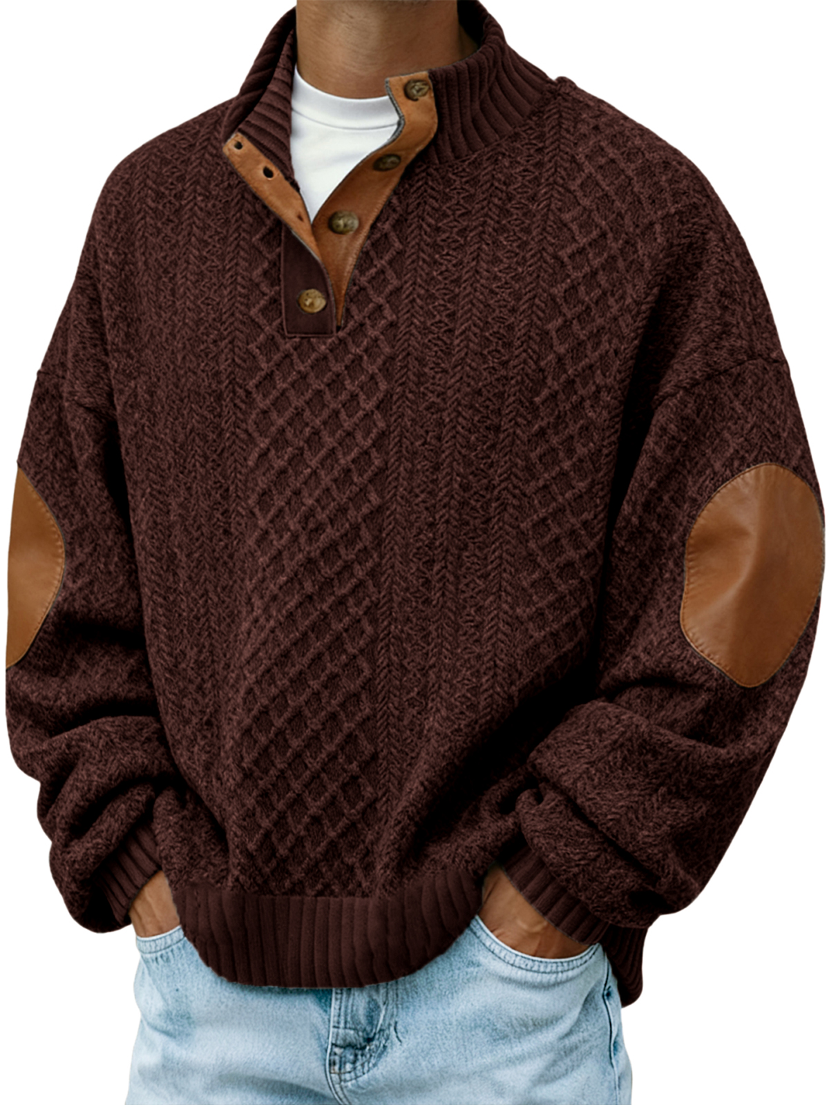 Men's Jacquard Knitted Outdoor Casual Stand Collar Long Sleeve Pullover