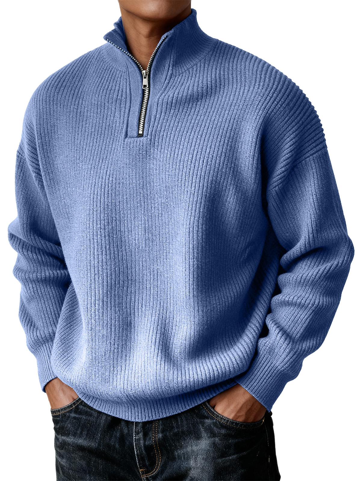 Men's Simple Zipper Turtleneck Casual Knitted Sweater Christmas and Ne
