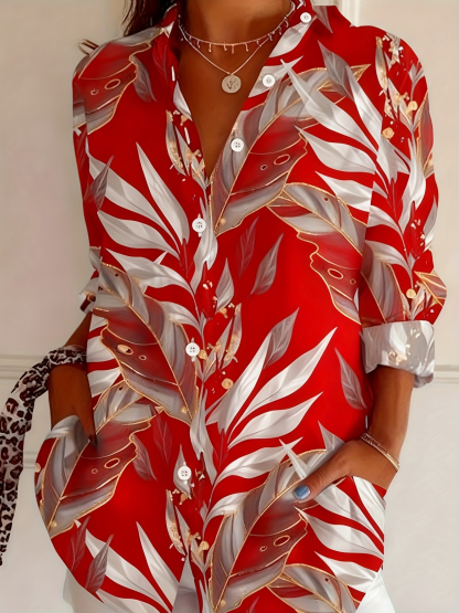 Women's Casual Half-Sleeve Shirt with Botanical Floral Print