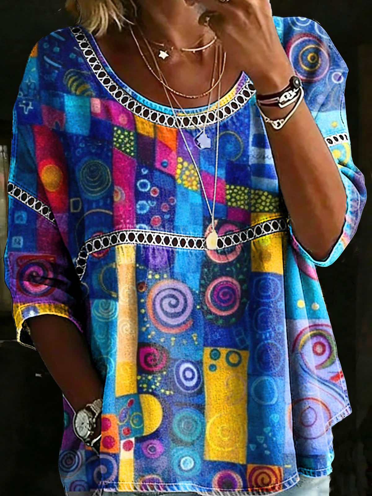 Women's Vintage Ethnic Casual Loose Denim Blouse Shirt