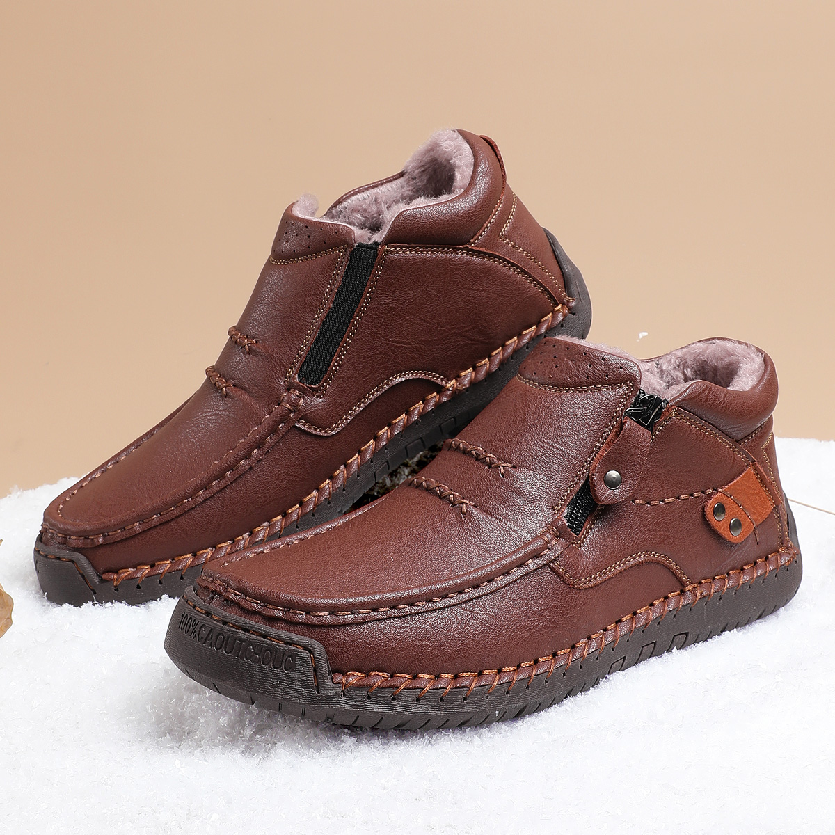 （Free shipping）⏰Limited Time Sale 70% OFF-Men’s Handmade Premium Leather Slip-On Driving Boots – Wide Toe, Arch Support, Waterproof, Pressure Relief, Non-Slip Sole&Warmth for Casual, Travel & Outdoor