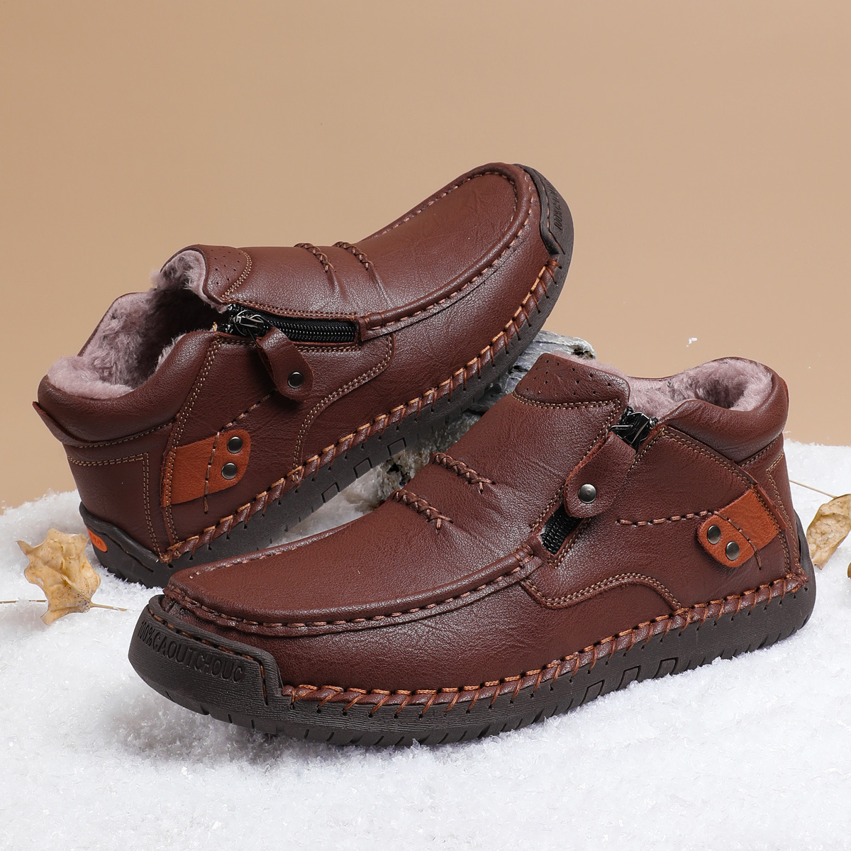 （Free shipping）⏰Limited Time Sale 70% OFF-Men’s Handmade Premium Leather Slip-On Driving Boots – Wide Toe, Arch Support, Waterproof, Pressure Relief, Non-Slip Sole&Warmth for Casual, Travel & Outdoor