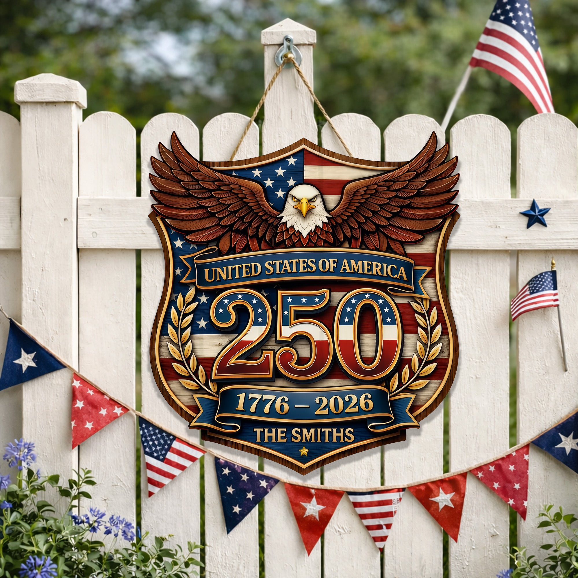 Custom Wood Sign - Personalized America 250th Anniversary Gifts For Mom, Dad, Brother, Sister, Kids