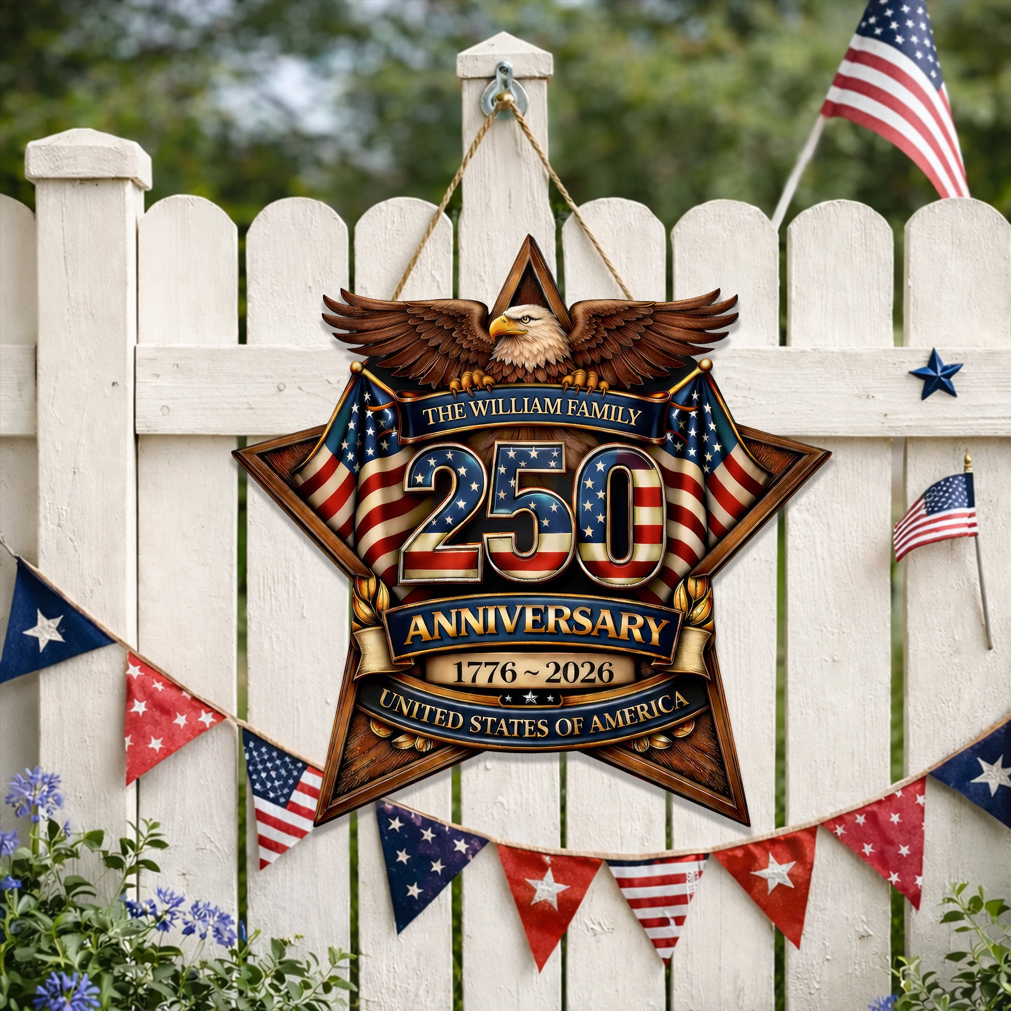 Custom Wood Sign - Personalized America 250th Anniversary Gifts For Mom, Dad, Brother, Sister, Kids - Built On Hope And Courage