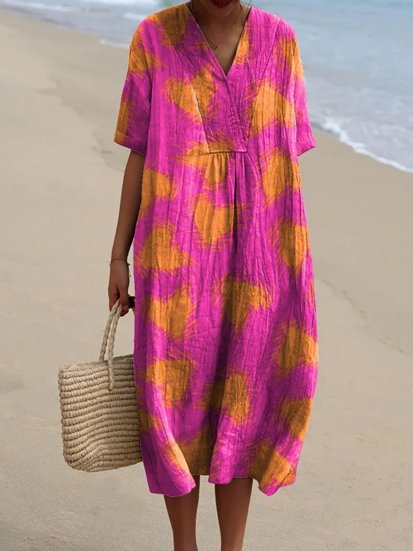 Women's Abstract Vibrant Bold Fun Colorful Geometric Stripes Art Print Flowy Dress