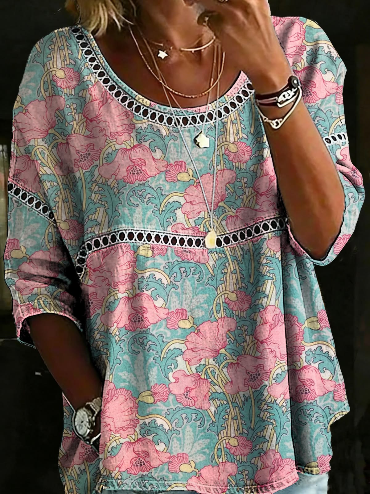 Women's Vintage Ethnic Casual Loose Denim Blouse Shirt