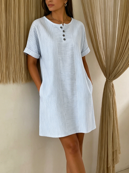 Elegant Beaded-collar Cotton-linen Dress