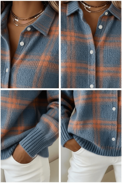 CLEARANCE SALE🔥 Women's Plaid Print Casual Cotton Buttoned Cardigan Sweater