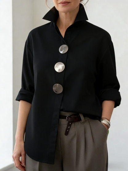 Plain Shirt Collar Metal Button Commuting Going Out Casual Shirt