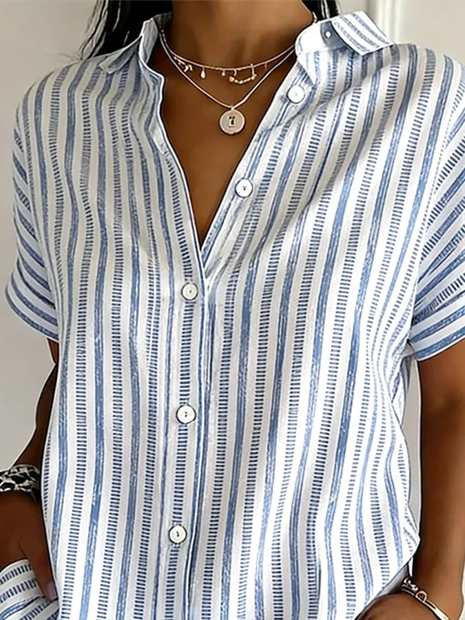 Women's Casual Collared Striped Print Shirt