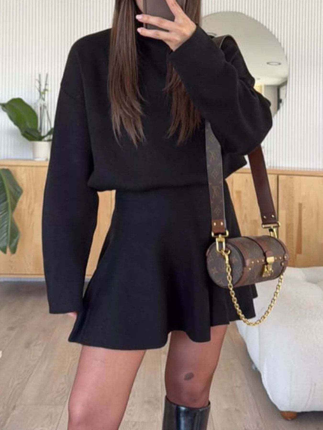 Round Neck Long Sleeve Mini Sweater Dress