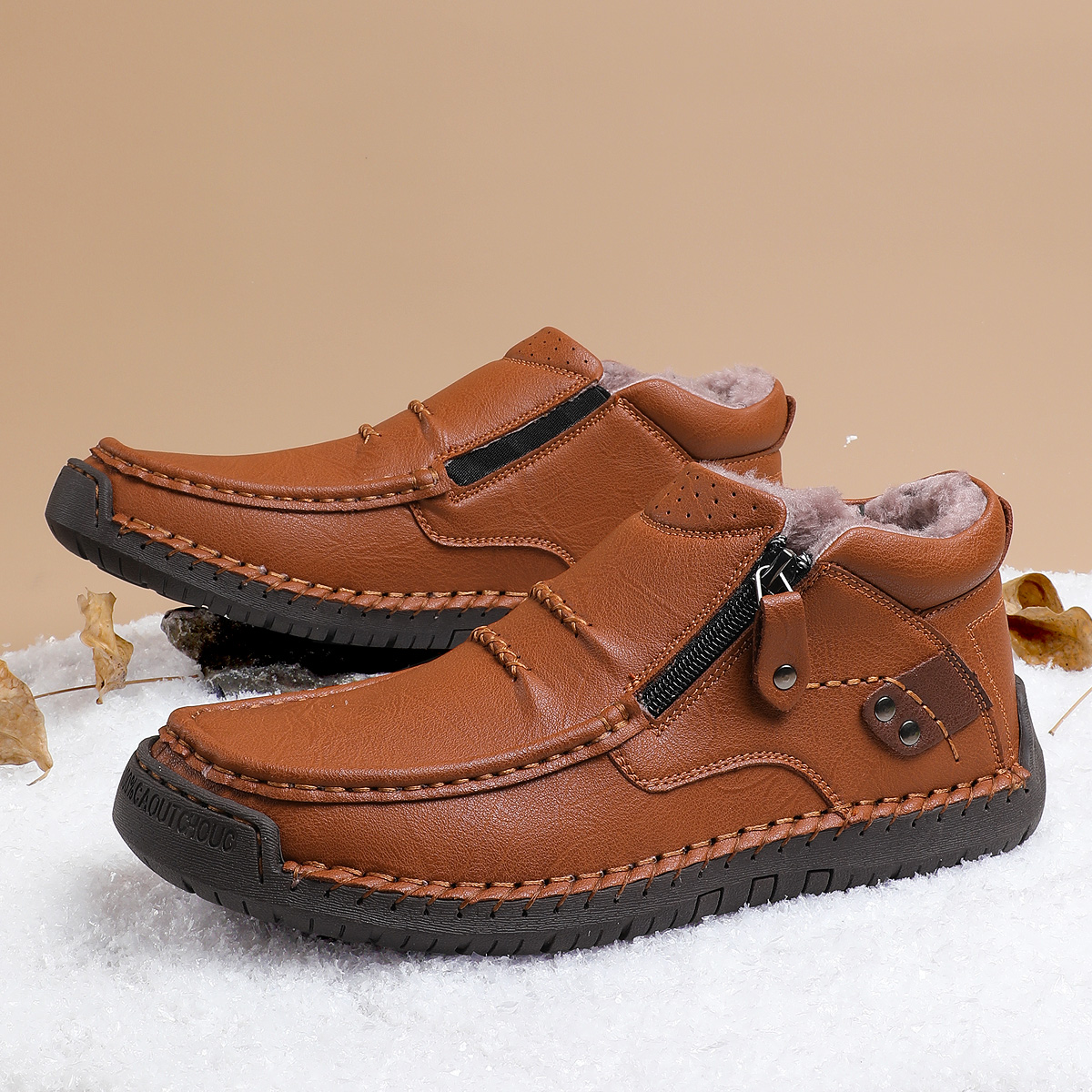 （Free shipping）⏰Limited Time Sale 70% OFF-Men’s Handmade Premium Leather Slip-On Driving Boots – Wide Toe, Arch Support, Waterproof, Pressure Relief, Non-Slip Sole&Warmth for Casual, Travel & Outdoor