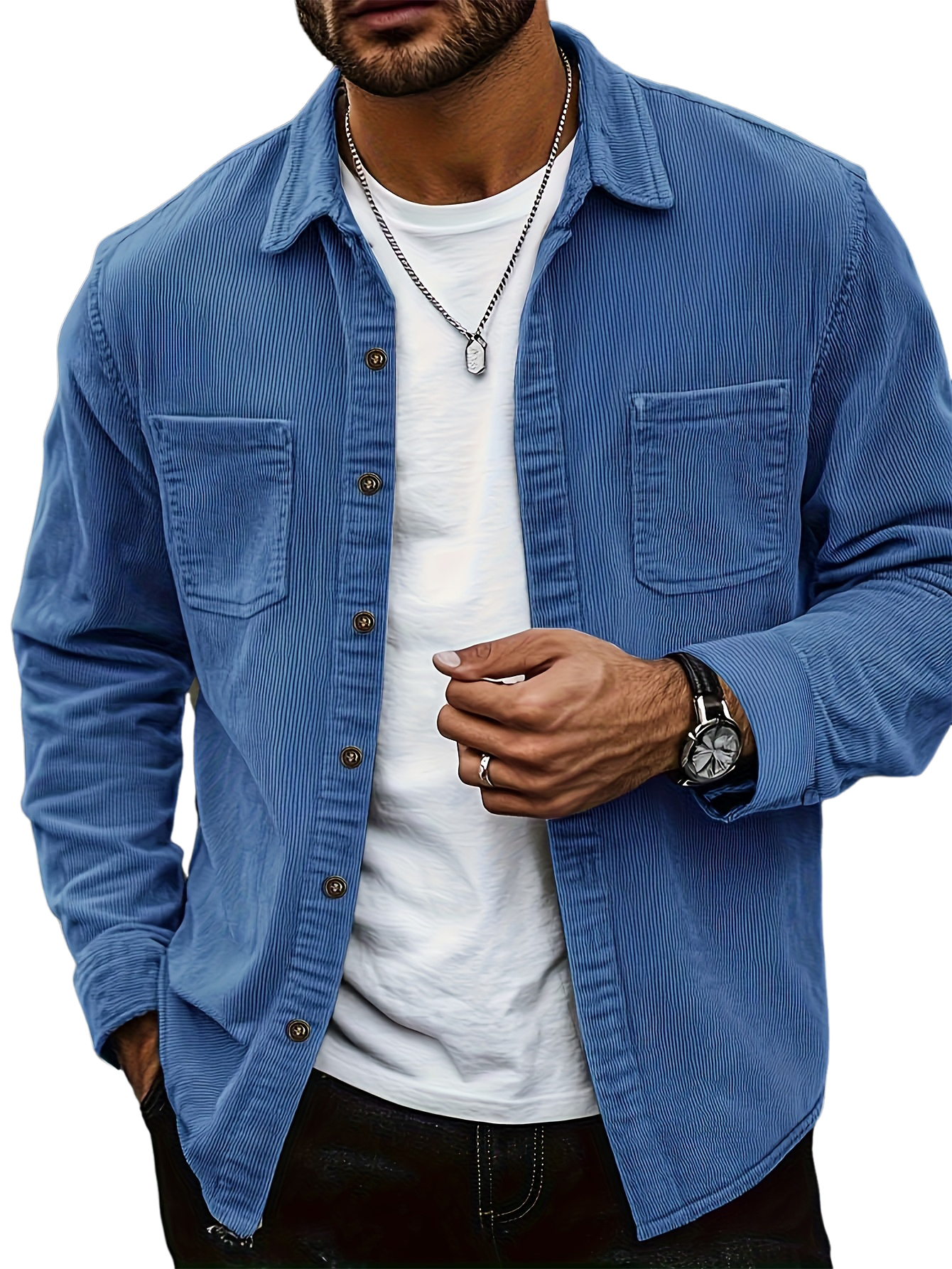 Men's Retro Classic Casual Corduroy Double-pocket Long-sleeved Shirt