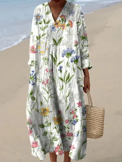 Women's Maxi Dress Casual Dress Floral Dress Elegant Beach Loose Fit Floral Half Sleeve Crew Neck