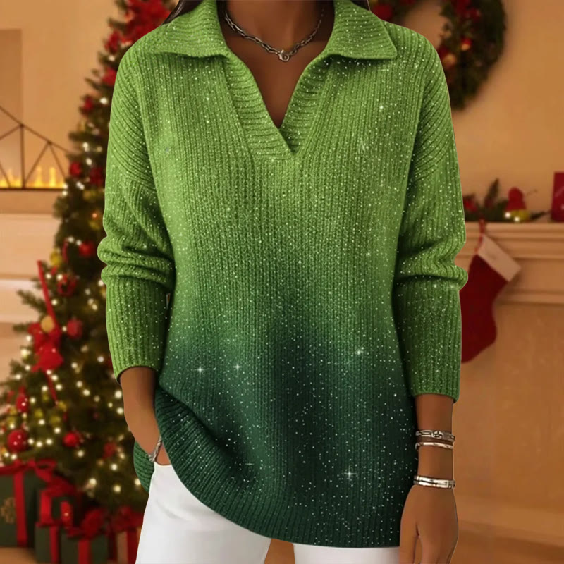 Starry Sky Gradient Collared Long Sleeved Sweater