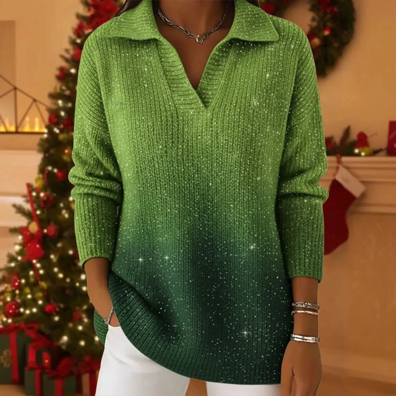 Starry Sky Gradient Collared Long Sleeved Sweater