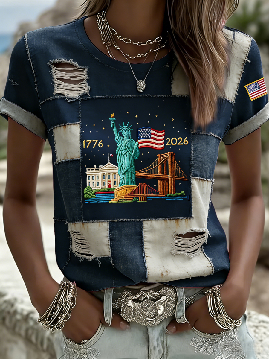 Women's Vintage Anniversary Patchwork Casual T-Shirt