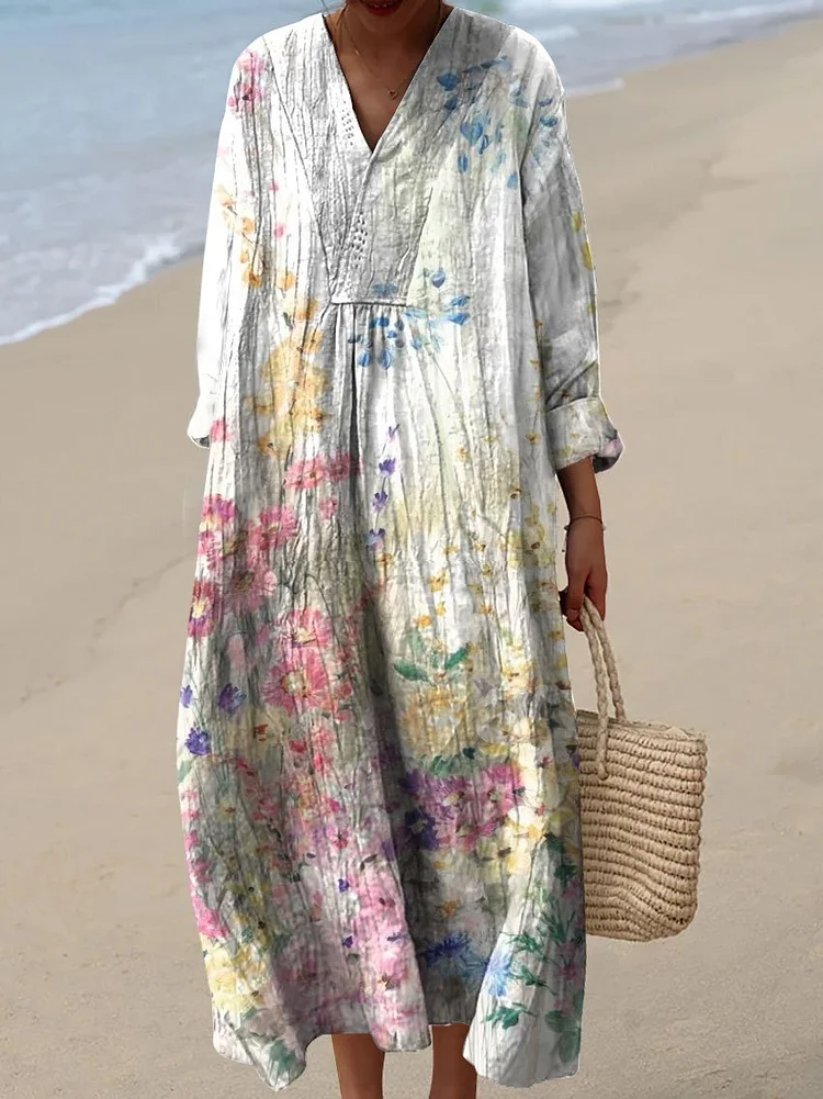 Women's Vintage Geometric Pattern Art Print Cotton Dress