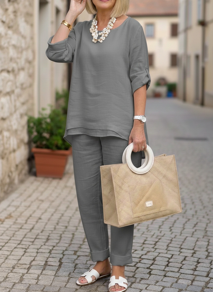 New Arrivals🔥Women's Minimalist & Cozy Layered Hem Cotton-linen Two-piece Set