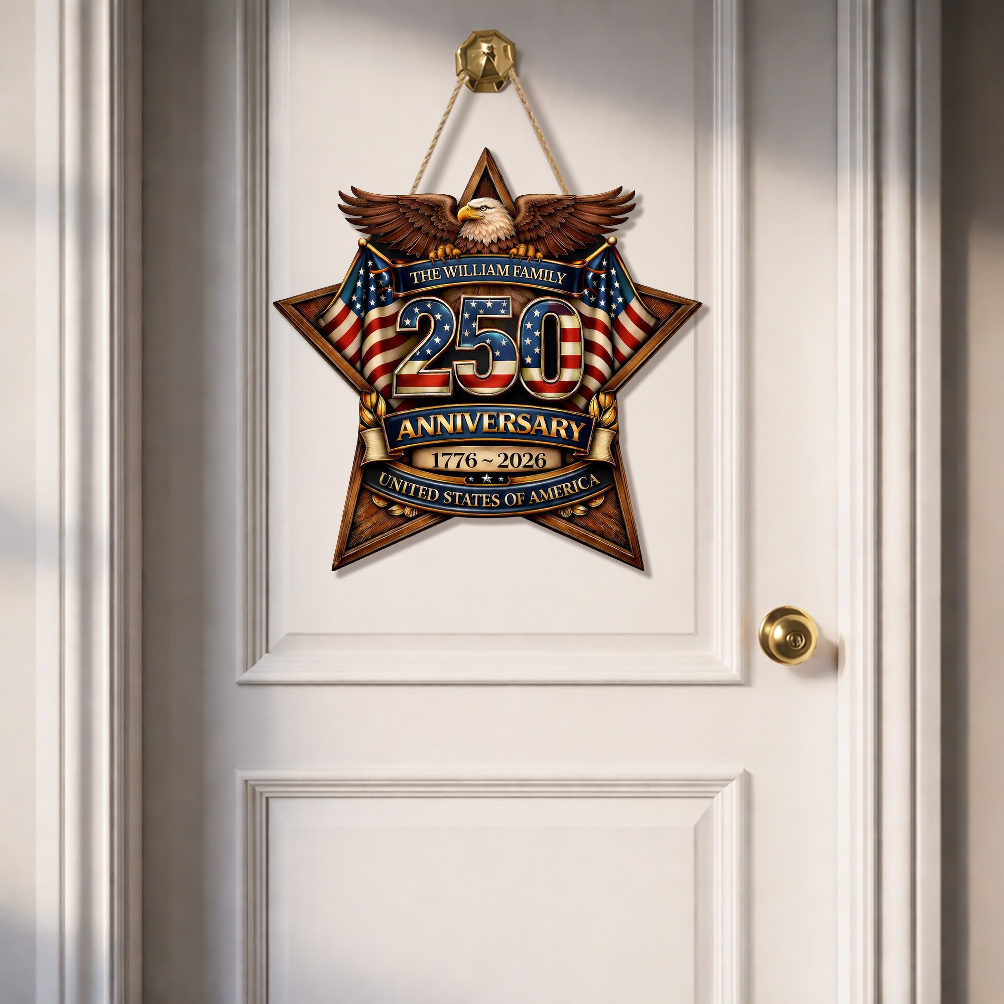 Custom Wood Sign - Personalized America 250th Anniversary Gifts For Mom, Dad, Brother, Sister, Kids - Built On Hope And Courage