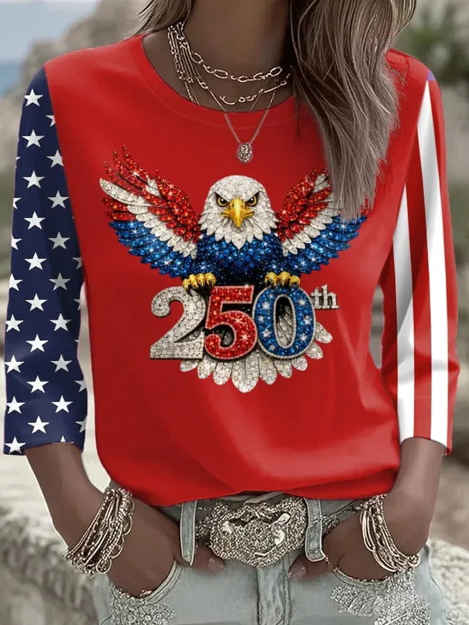 Women's American 250th Anniversary Three-Quarter Sleeve V-Neck Top