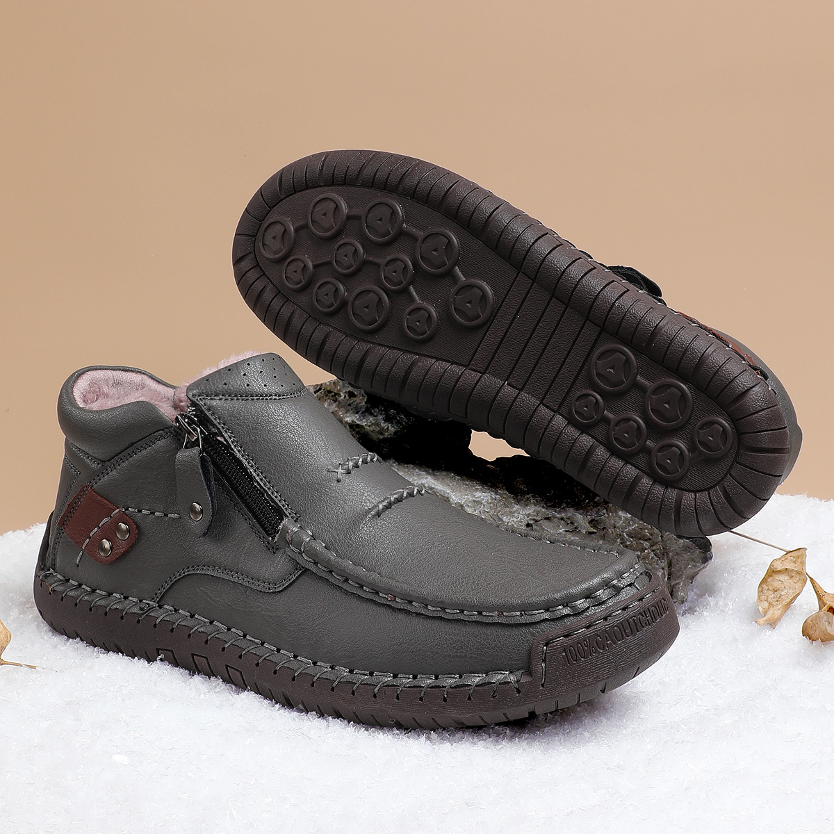 （Free shipping）⏰Limited Time Sale 70% OFF-Men’s Handmade Premium Leather Slip-On Driving Boots – Wide Toe, Arch Support, Waterproof, Pressure Relief, Non-Slip Sole&Warmth for Casual, Travel & Outdoor