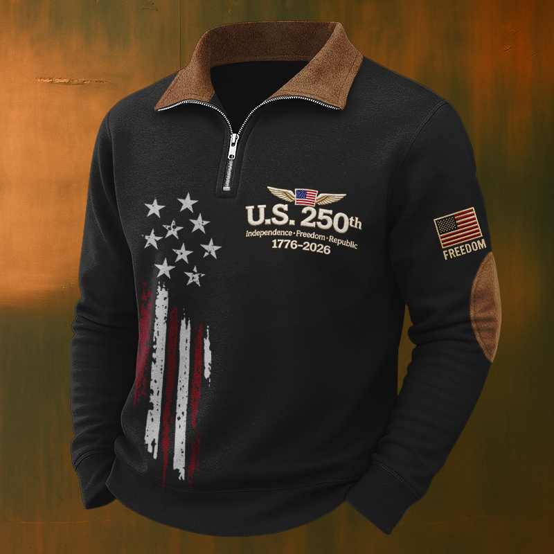 US 250th Anniversary Printed Casual Zipper Sweatshirt