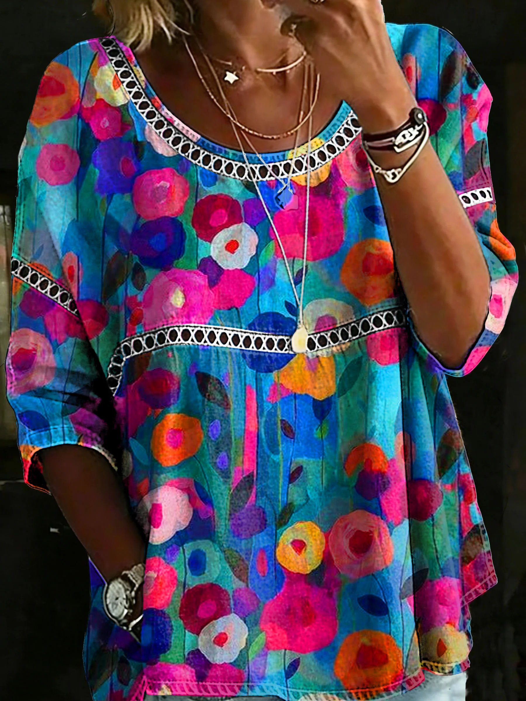NEW IN🔥Women's Vintage Flower Casual Loose Denim Blouse Shirt