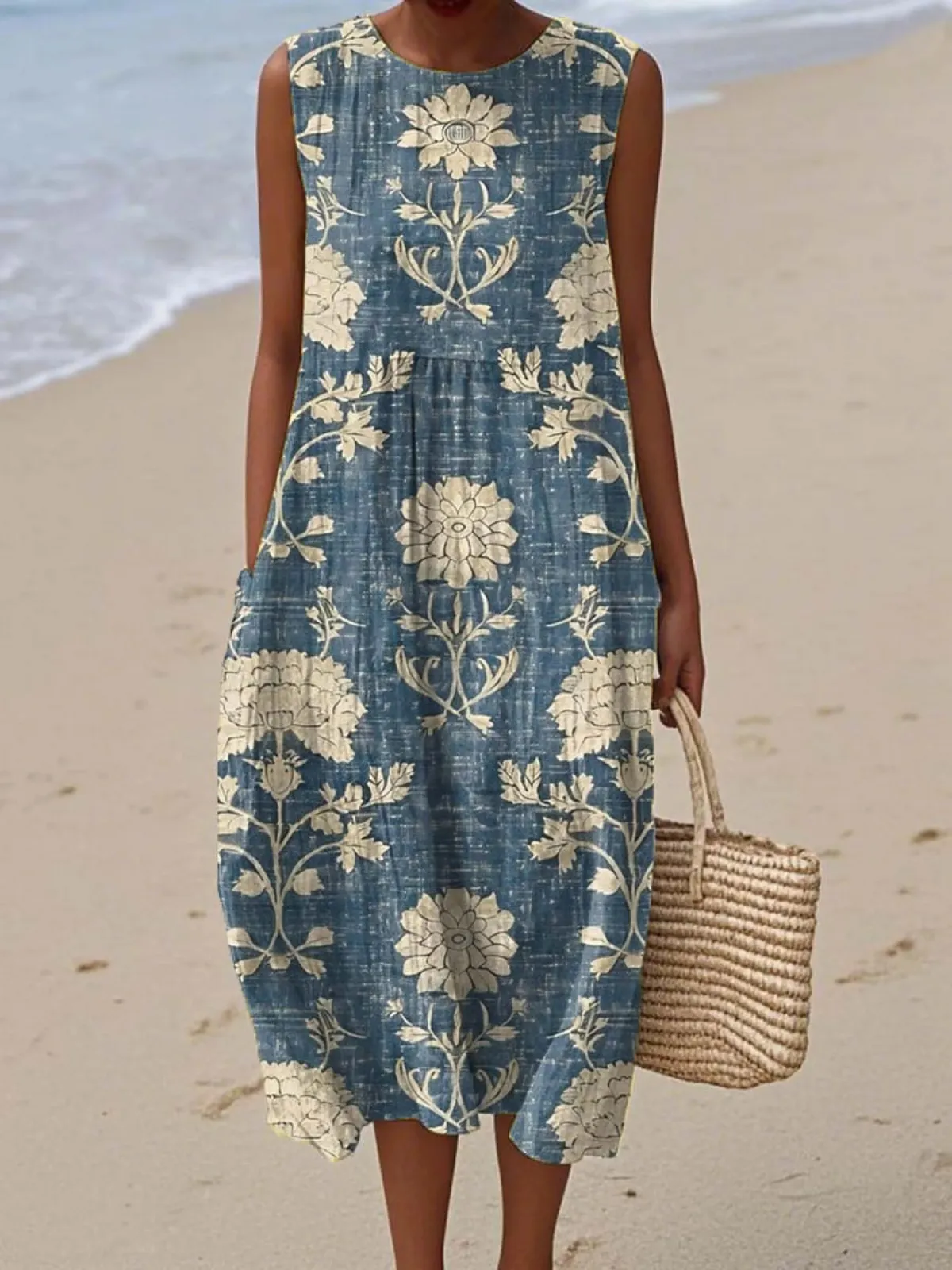Women's Maxi Dress Casual Dress Floral Dress Elegant Beach Loose Fit Floral Half Sleeve Crew Neck