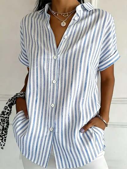 Women's Casual Collared Striped Print Shirt