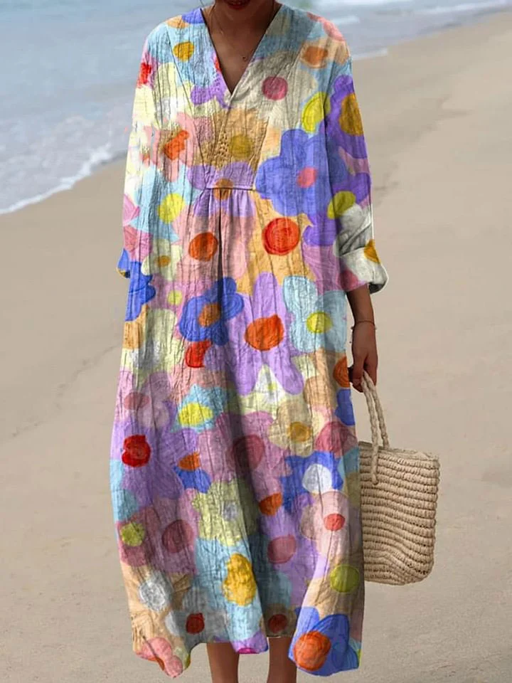 Women's Vintage Geometric Pattern Art Print Cotton Dress