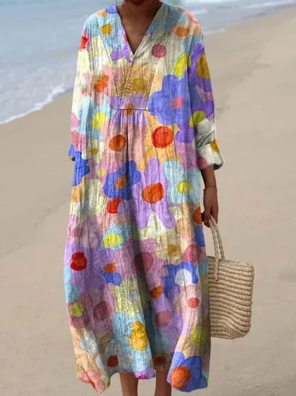 Women's Vintage Geometric Pattern Art Print Cotton Dress