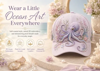 🔥 Last Day 49% OFF – 🌊 3D Ocean Creatures Embroidery Cap