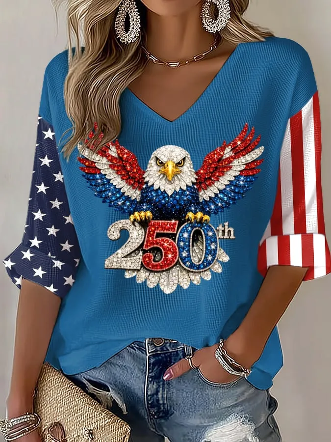 Women's American 250th Anniversary Three-Quarter Sleeve V-Neck Top