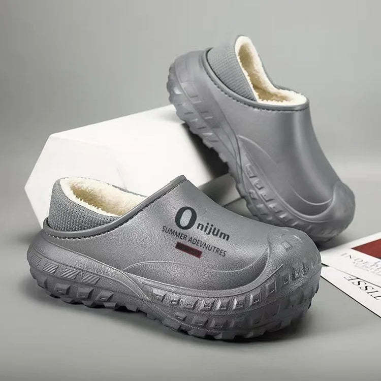 Men’s Plush Waterproof Fleece-Lined Indoor–Outdoor Winter Slippers