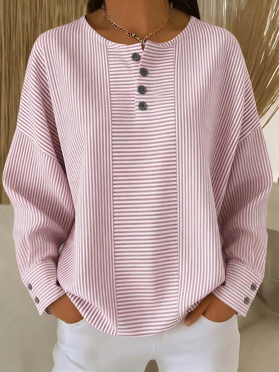 Artistic Cut Striped Cotton-linen Shirt Blouse