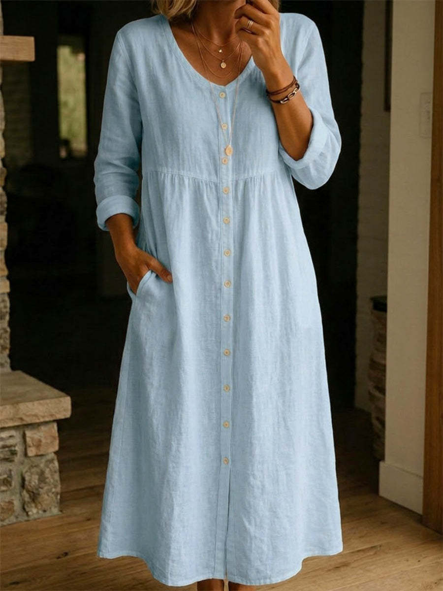 Casual Linen Cotton Button Dress